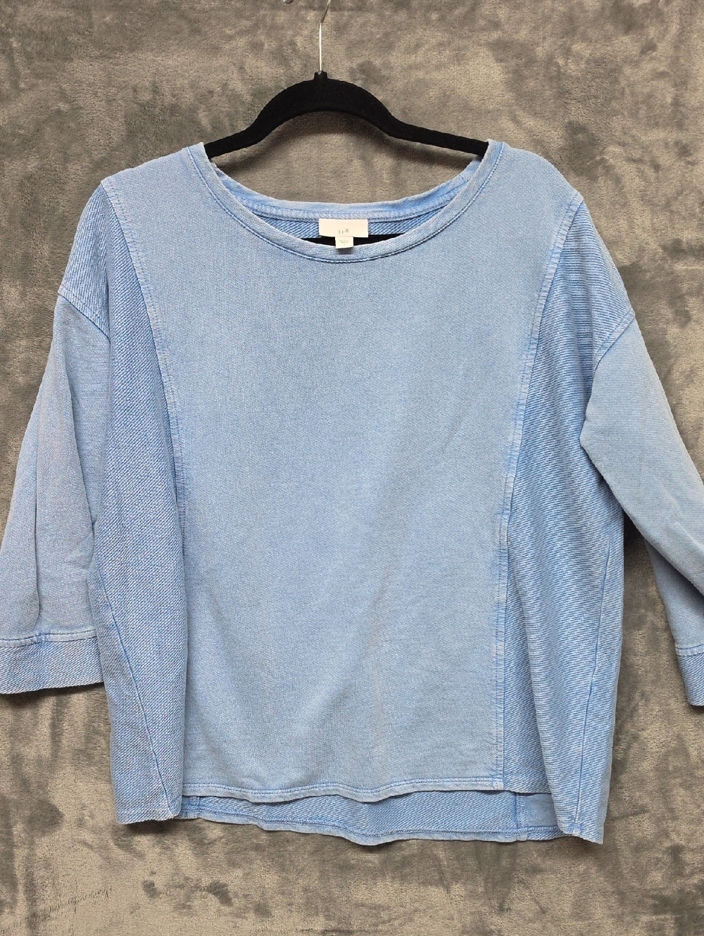 J. Jill Light Blue Crewneck Pullover 3/4 Sleeve Cotton Top sz Large